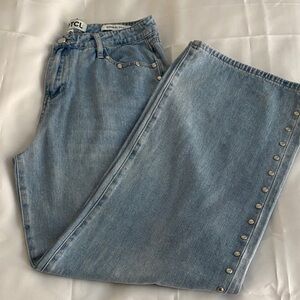 PTCL Women's Light Blue Wide Leg Jeans with Stud Accents Size 30.